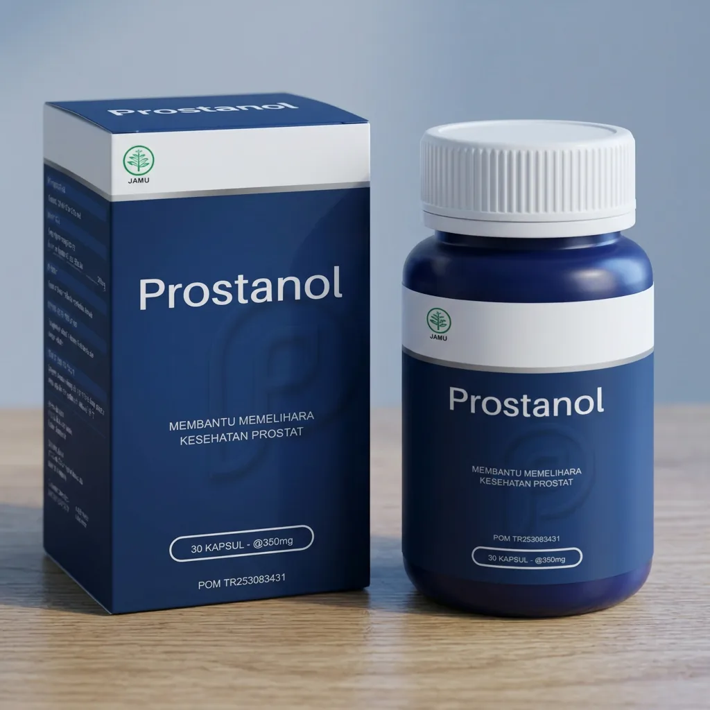 Prostanol kotak dan botol di meja